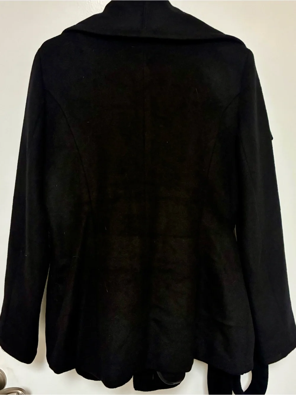 NWT White House Black Market Black Shawl Collar Wool-Blend Wrap Coat w belt